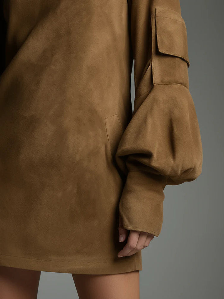 Aria |  Vintage Loose Suede Turtleneck Mini Dress