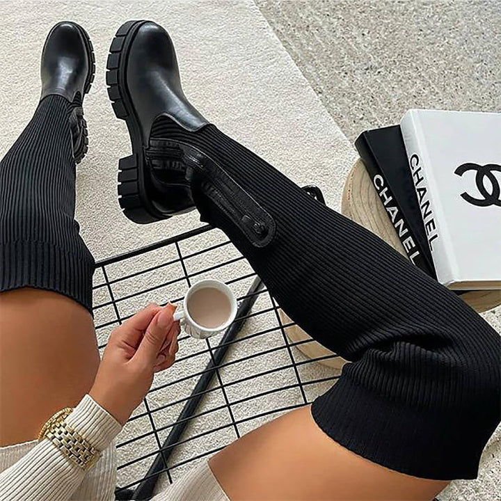 ANNY - Beige Stretchy Over The Knee Boots