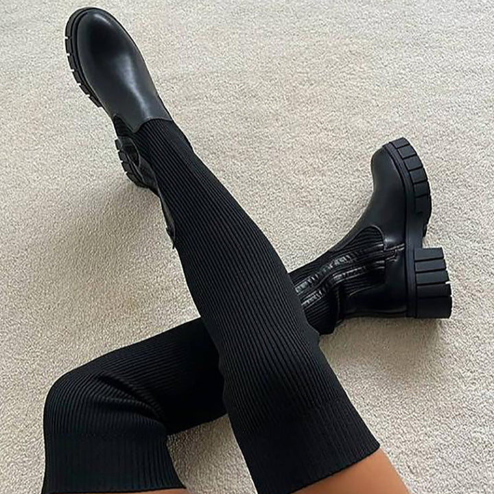 ANNY - Beige Stretchy Over The Knee Boots