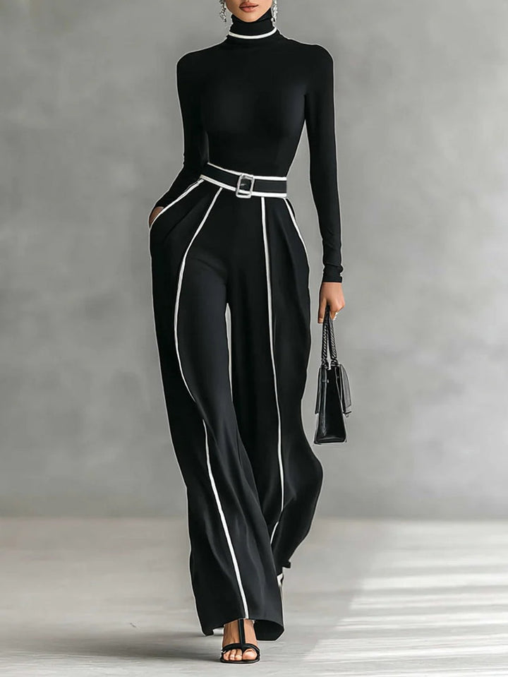 Alina | High-Neck Contrast Panel Jumpsuit