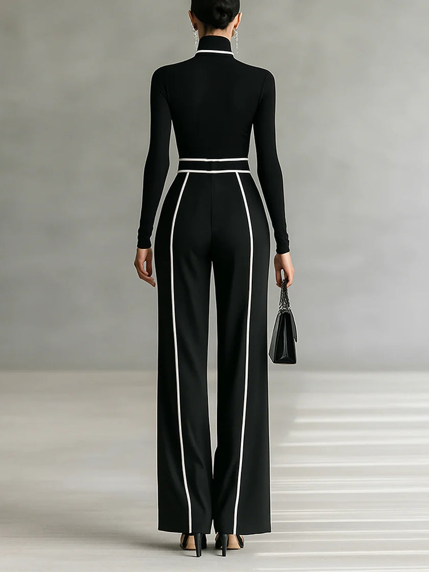 Alina | High-Neck Contrast Panel Jumpsuit