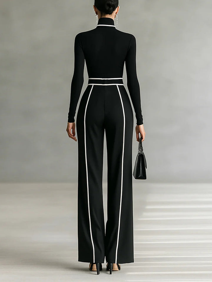 Alina | High-Neck Contrast Panel Jumpsuit