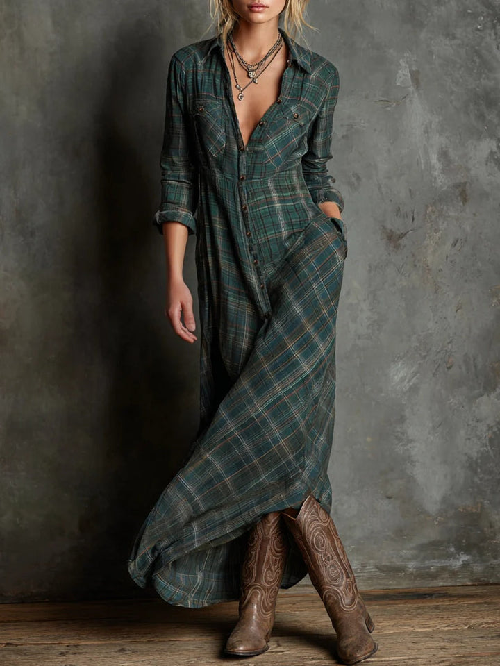 Lenix | Plaid Button-Down Maxi Dress