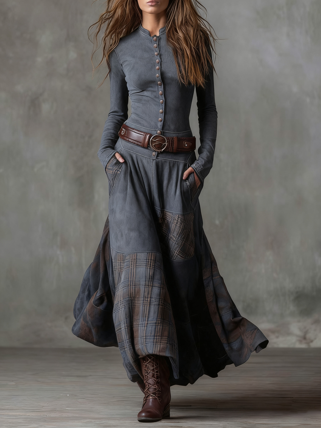 Ember |  Plaid Panel Vintage Maxi Dress