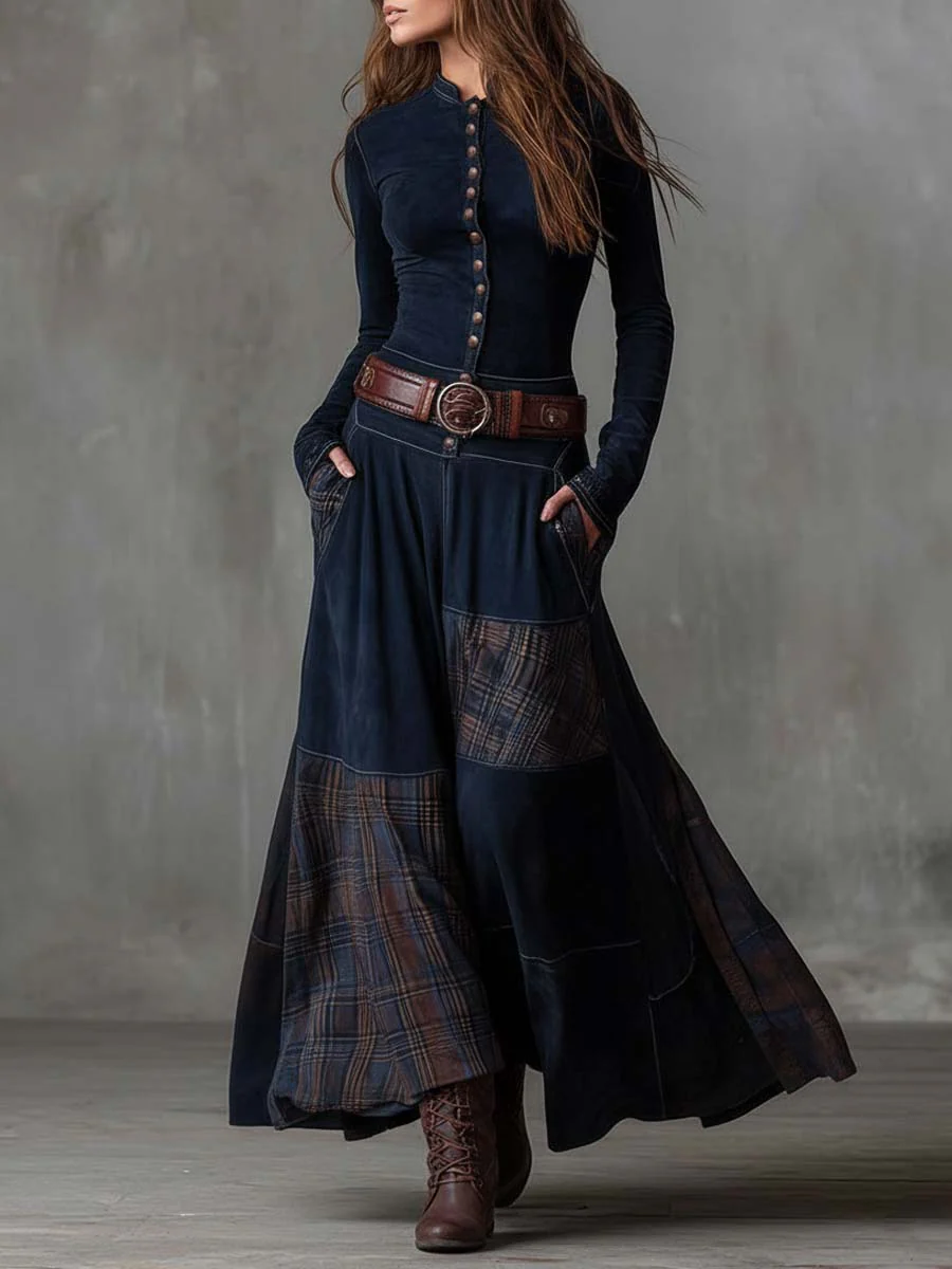 Ember |  Plaid Panel Vintage Maxi Dress