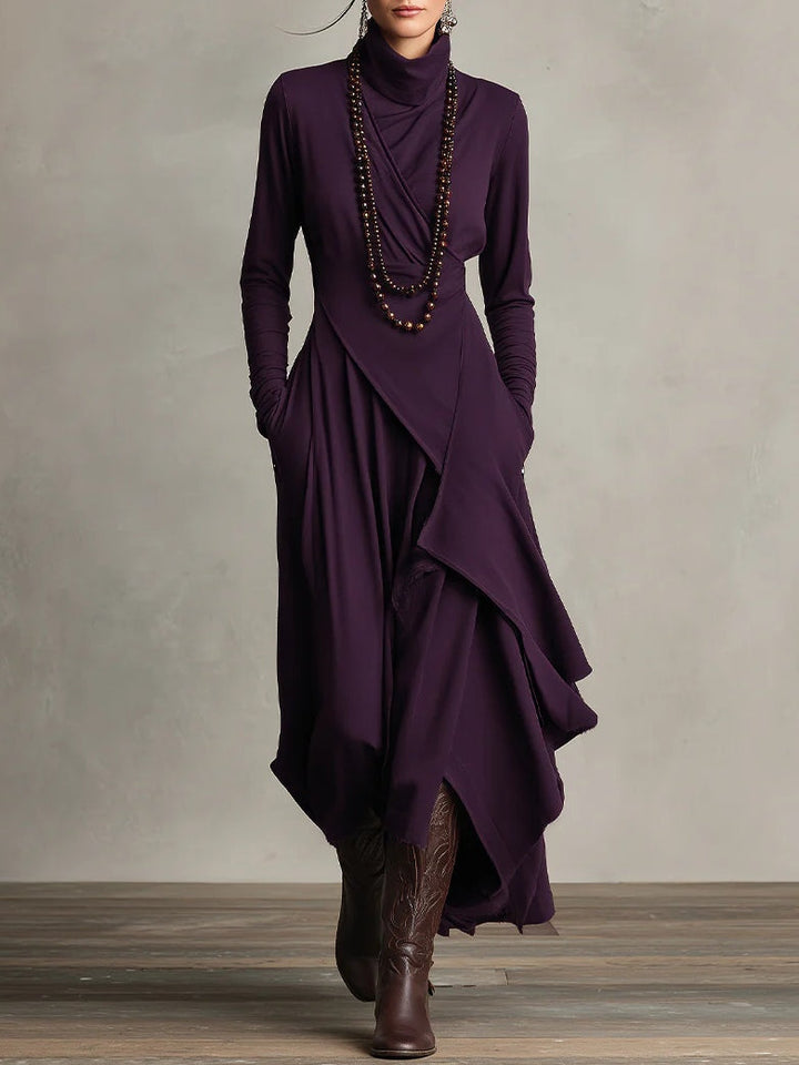 Aria | Turtleneck Asymmetrical Draped Maxi Dress