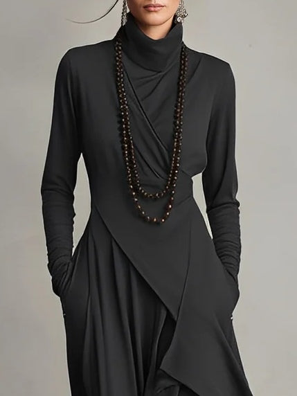 Aria | Turtleneck Asymmetrical Draped Maxi Dress