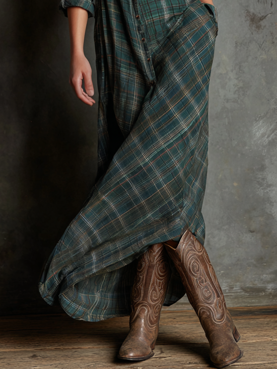 Lenix | Plaid Button-Down Maxi Dress