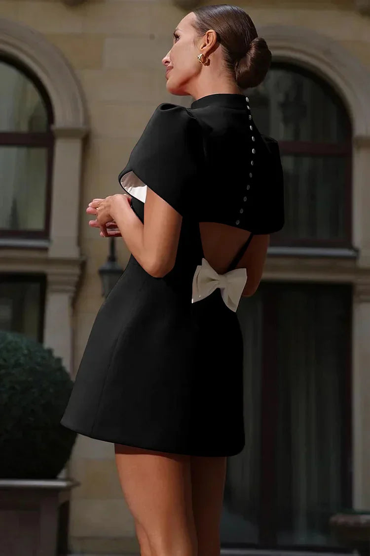 AMARA - Black Puffed Sleeve Mini Dress