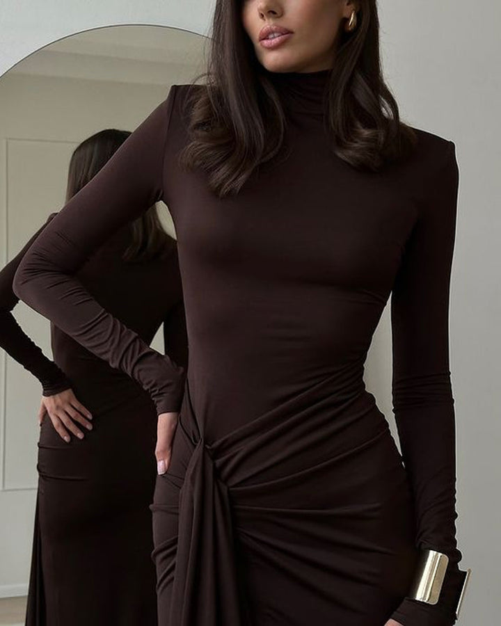 Elysia - Ruched Side Slit Maxi Dress