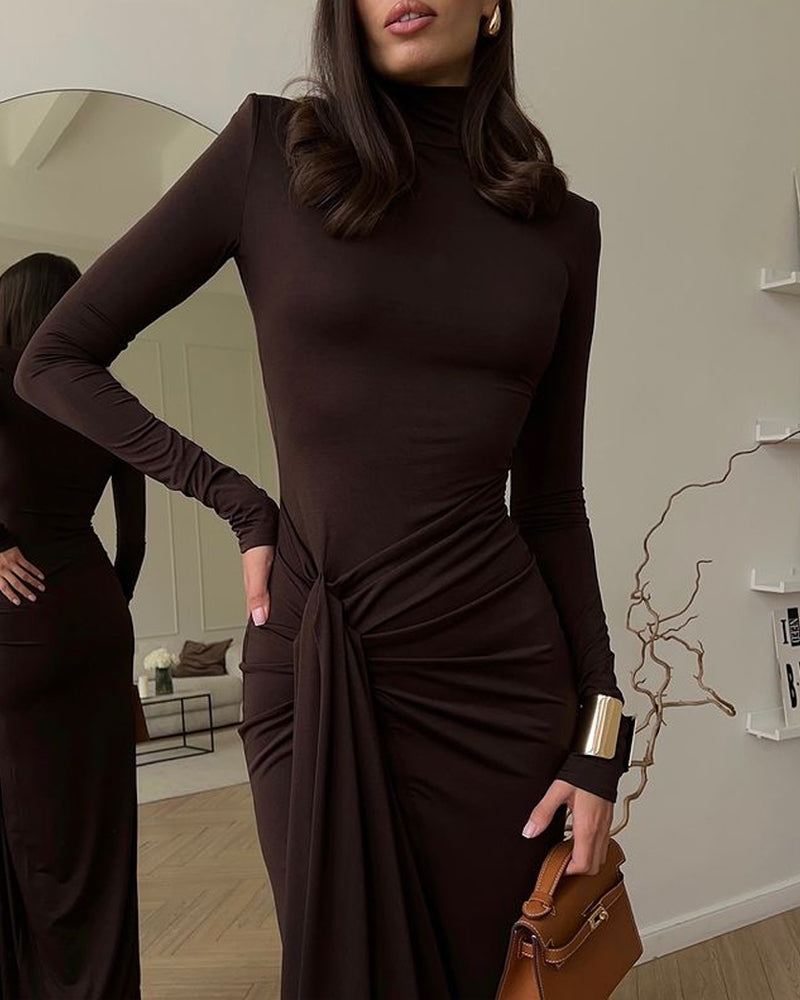 Elysia - Ruched Side Slit Maxi Dress