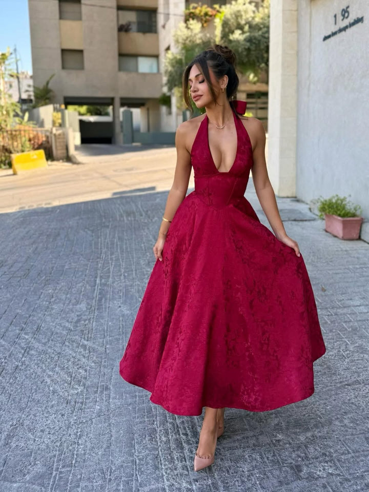 Esmeralda | Halter Sleeveless Midi Dress