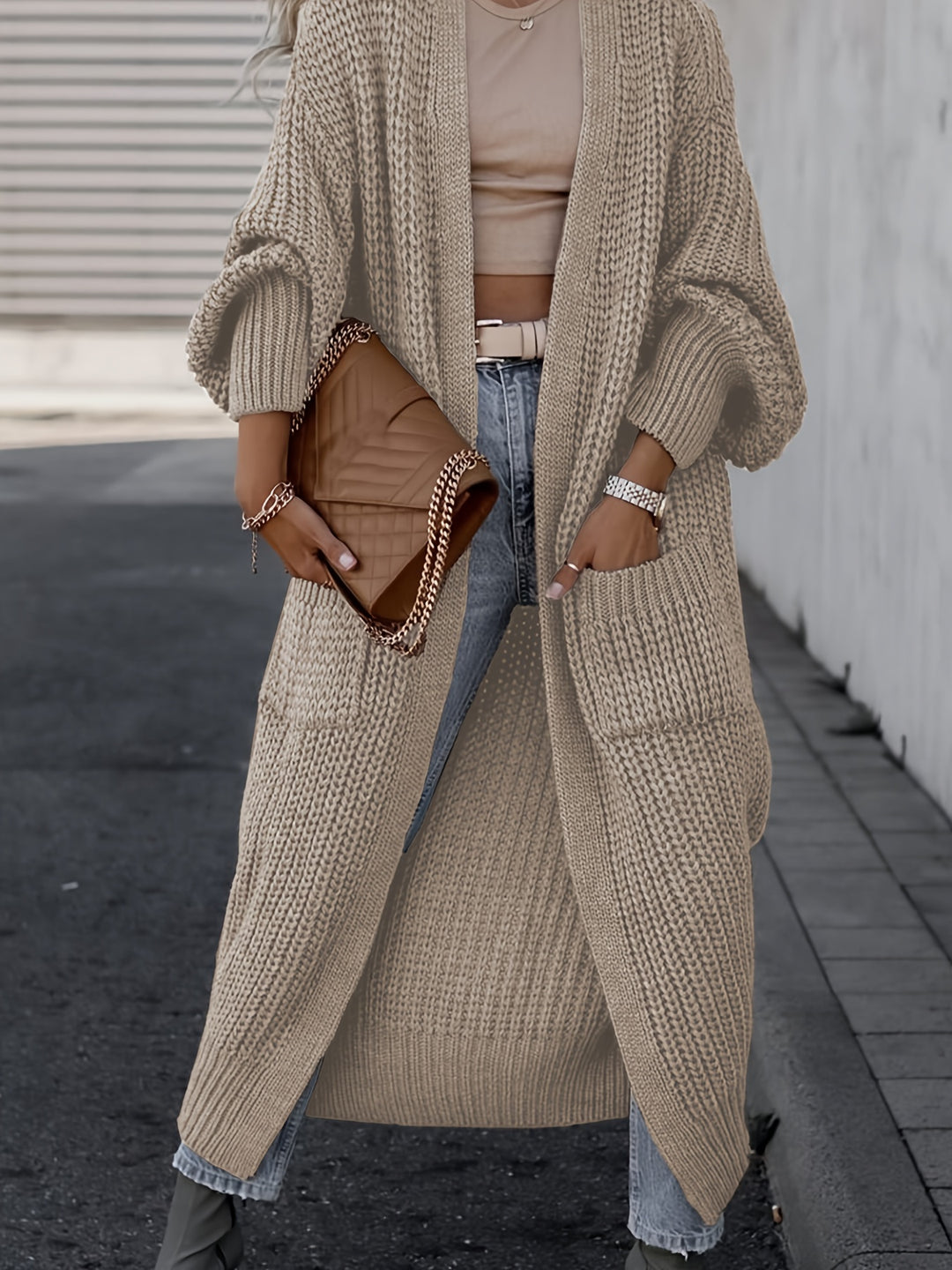 Aria- Midi Knit Pocket Cardigan