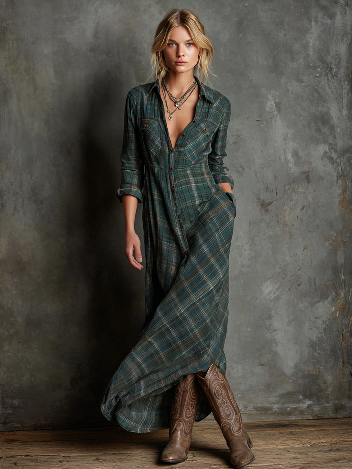 Lenix | Plaid Button-Down Maxi Dress