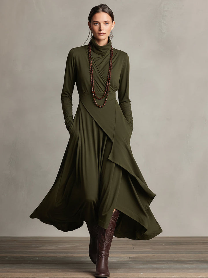 Aria | Turtleneck Asymmetrical Draped Maxi Dress