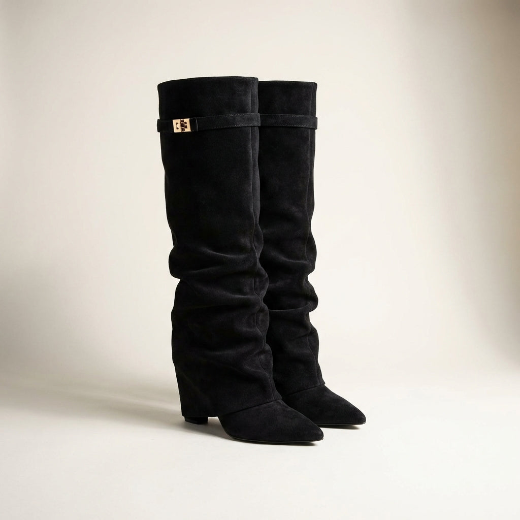 Orie | Buckle Pointed-Toe Knee-High Boots