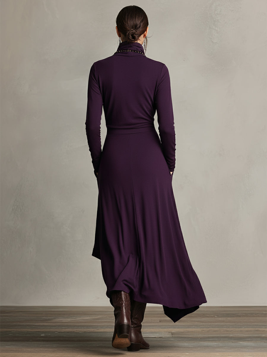 Aria | Turtleneck Asymmetrical Draped Maxi Dress