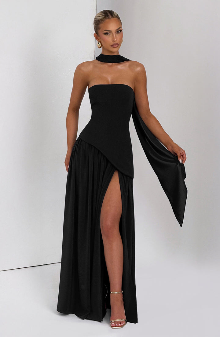 Jiselle | Brown Tight High Split Maxi Dress