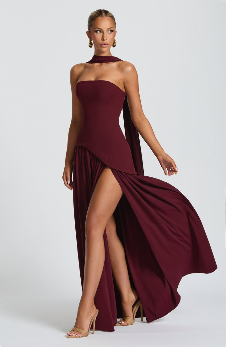 Jiselle | Brown Tight High Split Maxi Dress