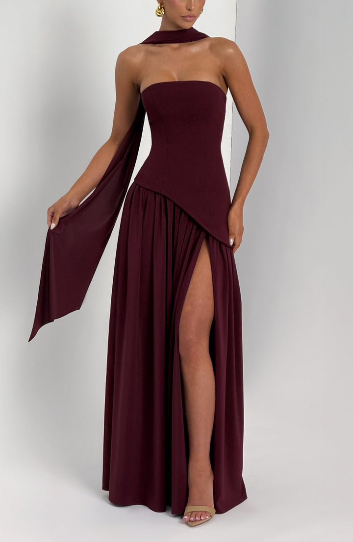 Jiselle | Brown Tight High Split Maxi Dress