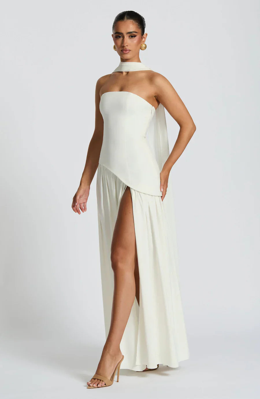 Jiselle - Yellow Tight High Split Maxi Dress