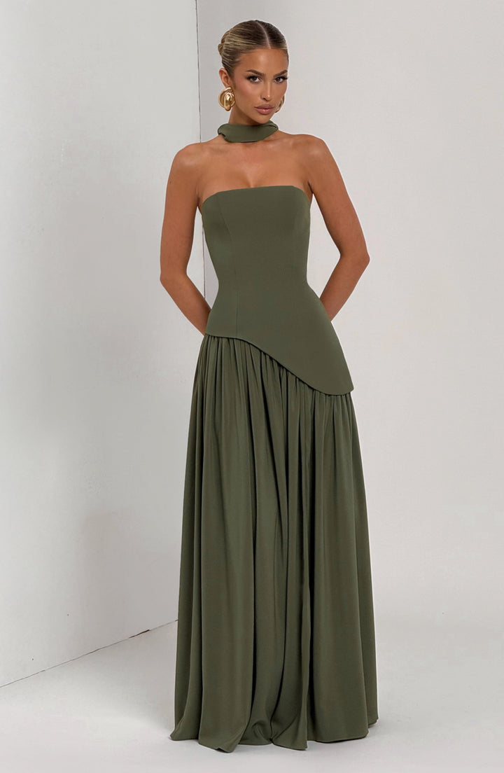 Jiselle | Brown Tight High Split Maxi Dress
