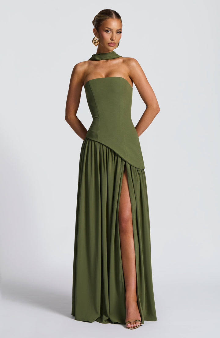 Jiselle | Brown Tight High Split Maxi Dress
