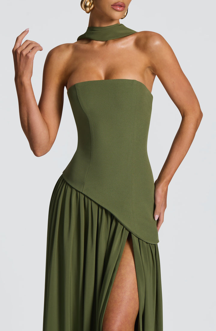 Jiselle | Brown Tight High Split Maxi Dress