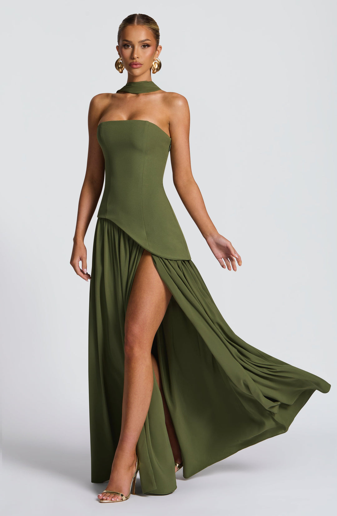 Jiselle | Brown Tight High Split Maxi Dress