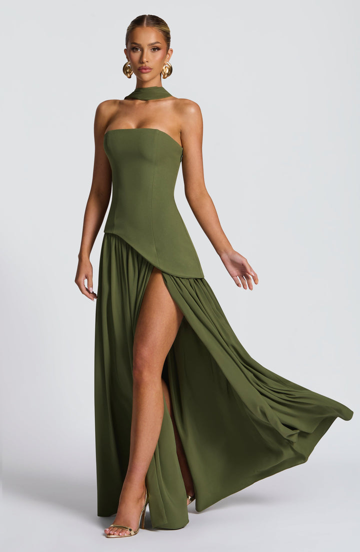 Jiselle | Brown Tight High Split Maxi Dress