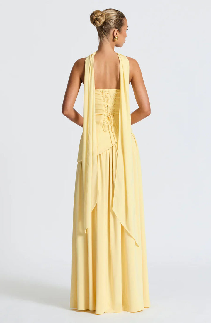 Jiselle - Yellow Tight High Split Maxi Dress