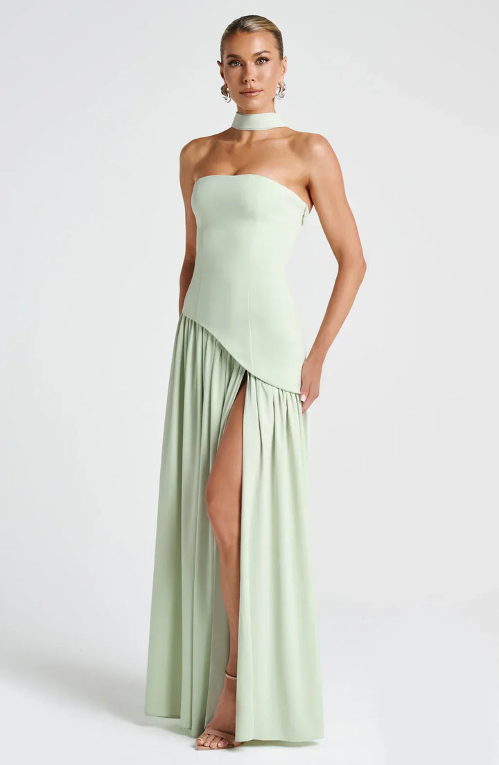 Jiselle - Yellow Tight High Split Maxi Dress