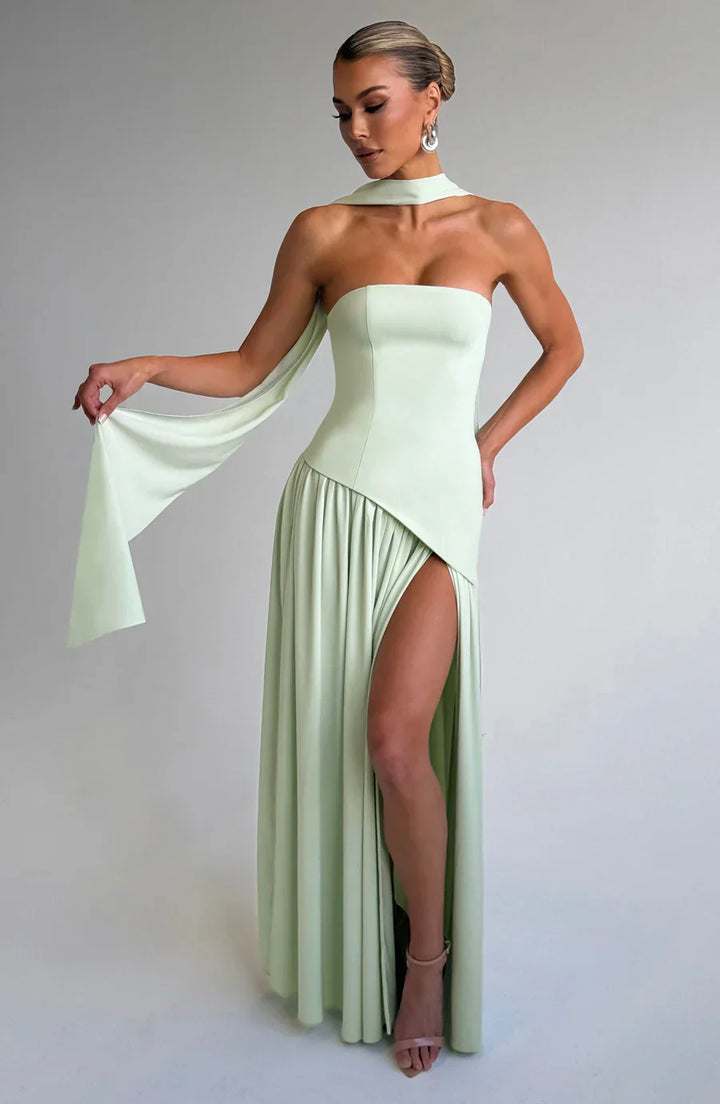 Jiselle - Yellow Tight High Split Maxi Dress