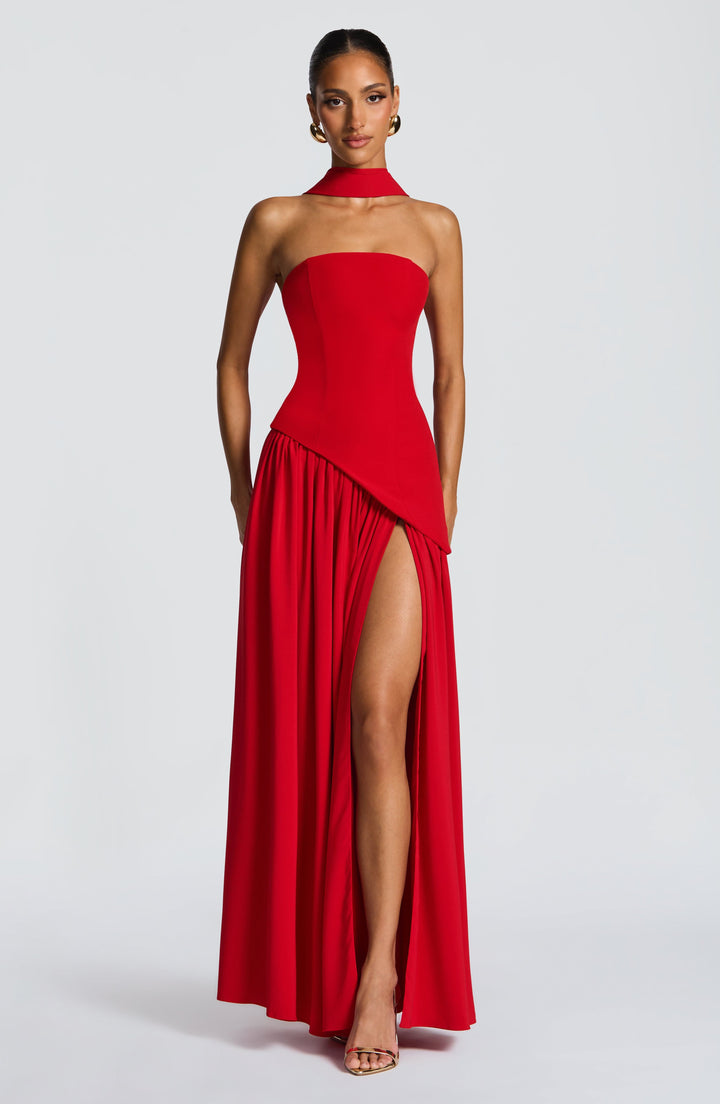 Jiselle | Brown Tight High Split Maxi Dress