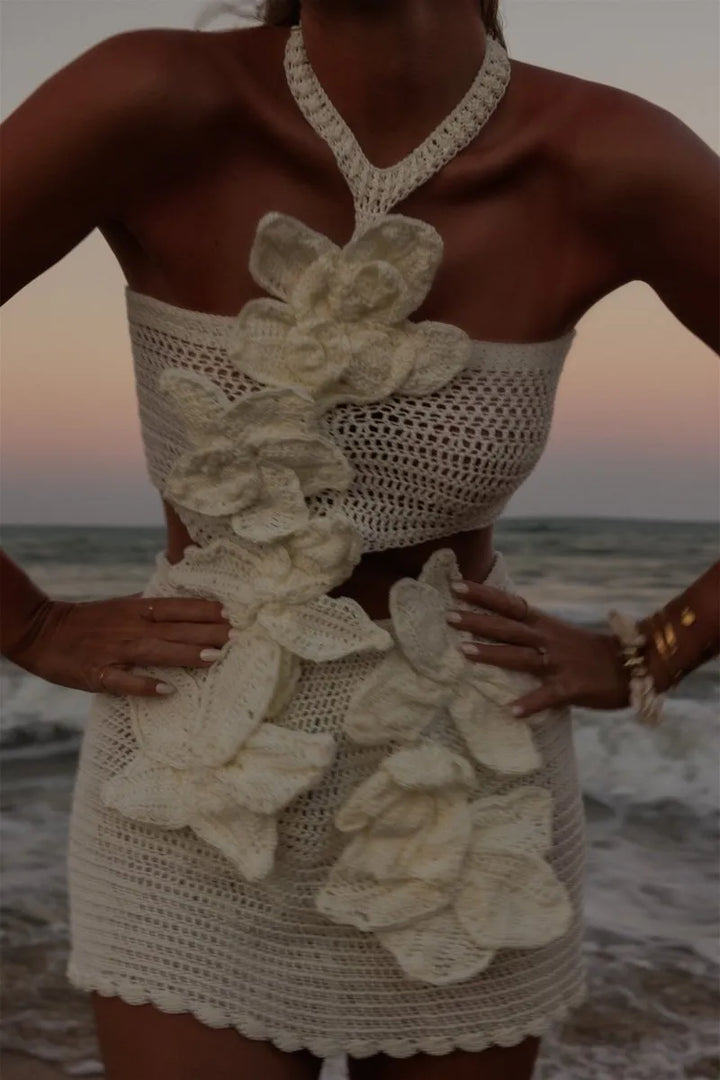 Margaret | Halter Knit Floral Mini Dress