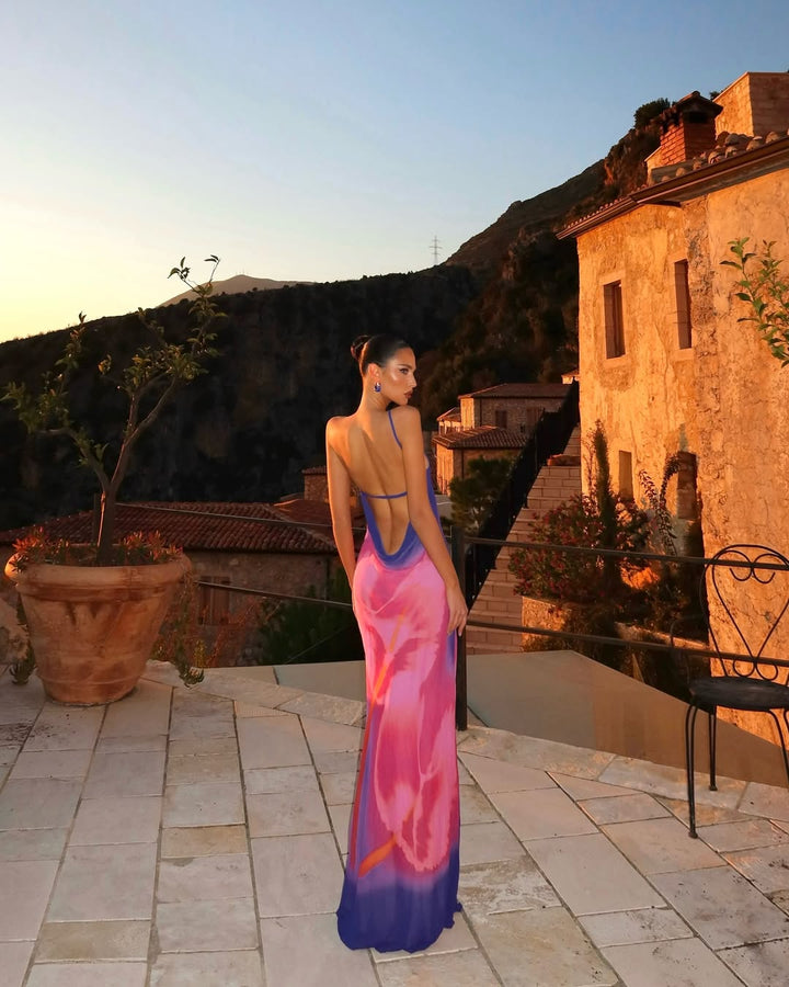 Eulalia | Slim Backless Printed Maxi Dress