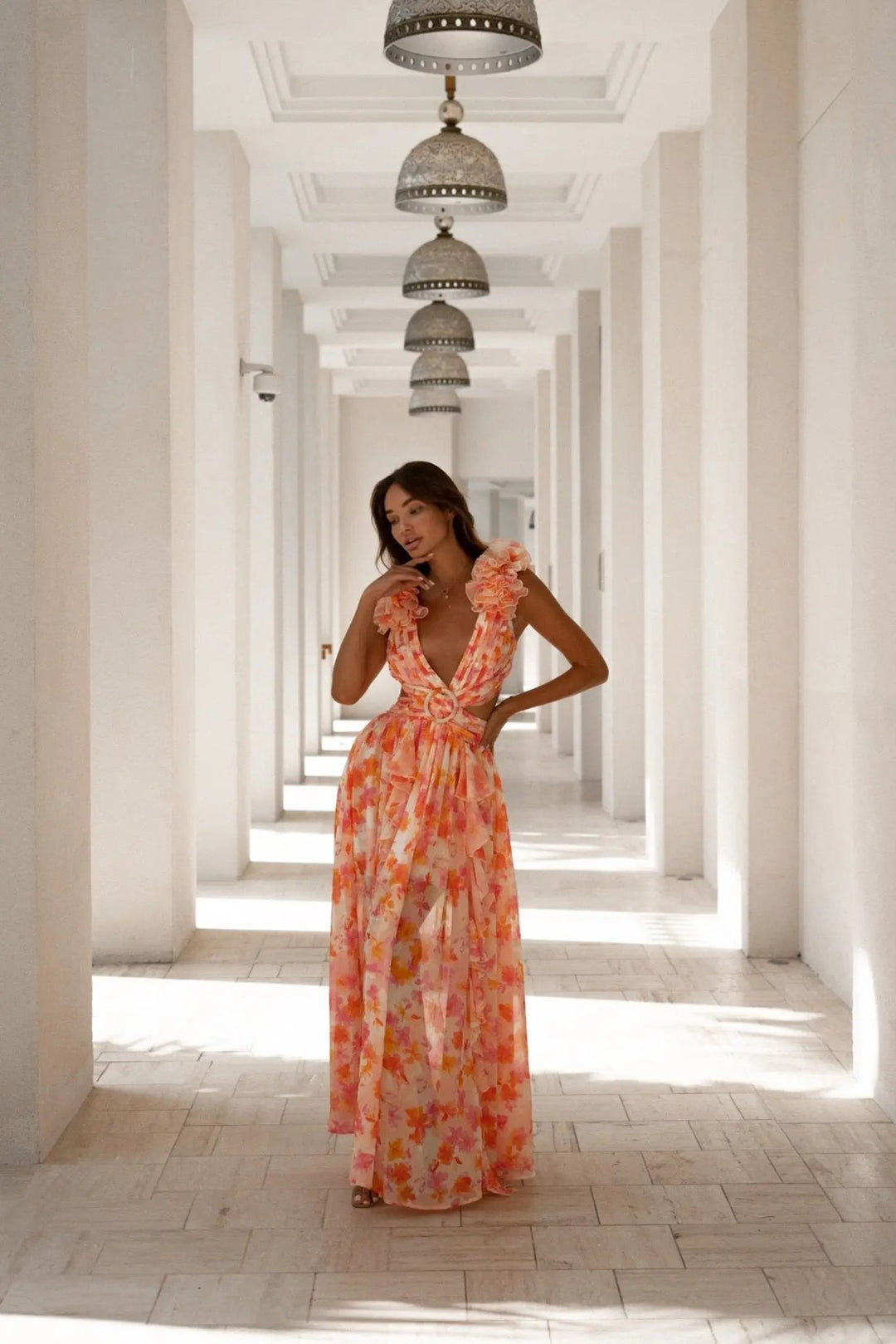 Elena - Orange Fuchsia Maxi Dress