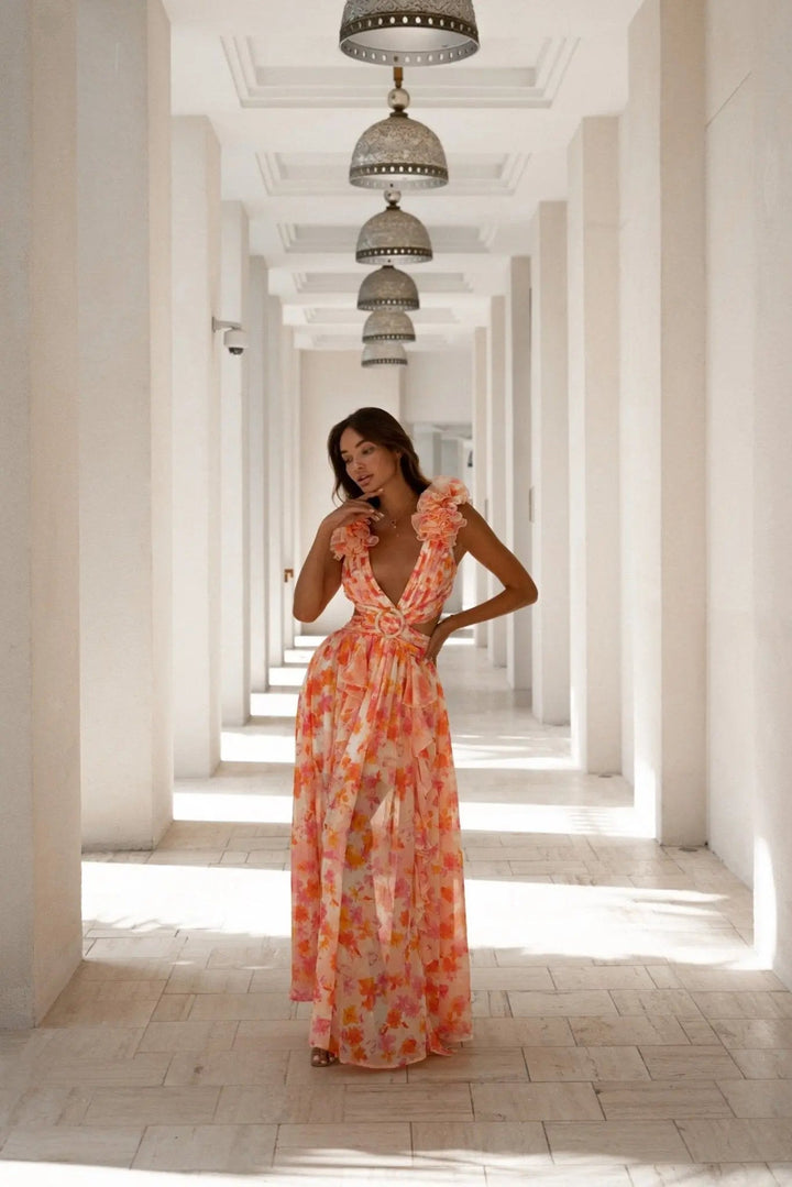Elena - Orange Fuchsia Maxi Dress