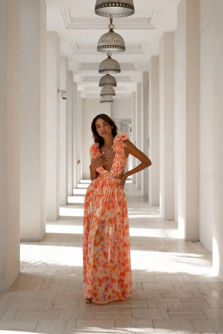 Elena - Orange Fuchsia Maxi Dress