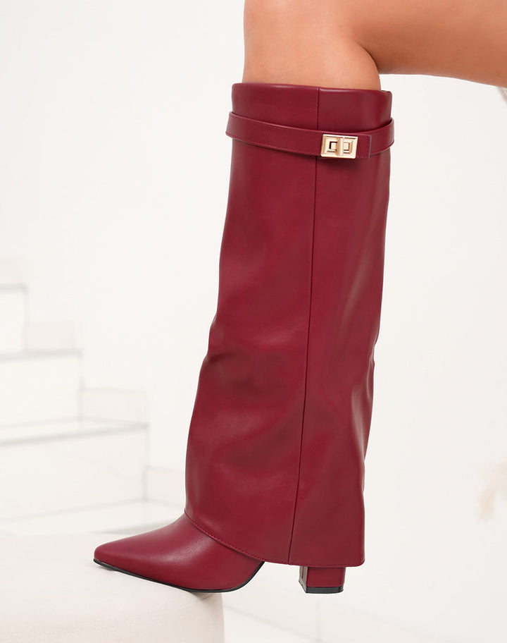 Orie | Buckle Pointed-Toe Knee-High Boots