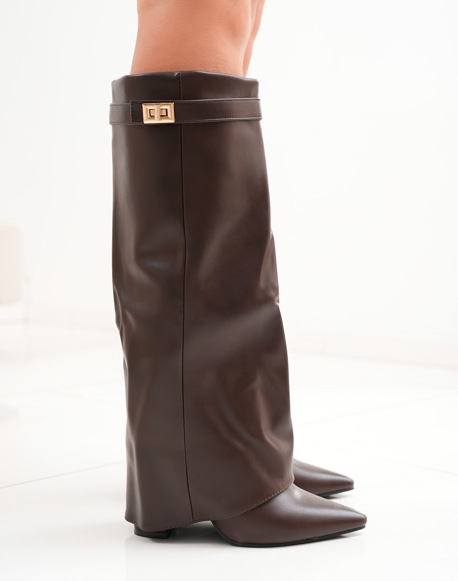 Orie | Buckle Pointed-Toe Knee-High Boots