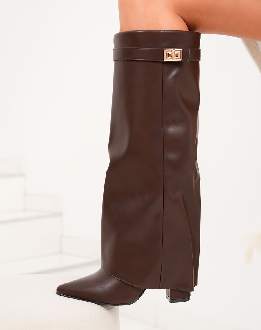 Orie | Buckle Pointed-Toe Knee-High Boots