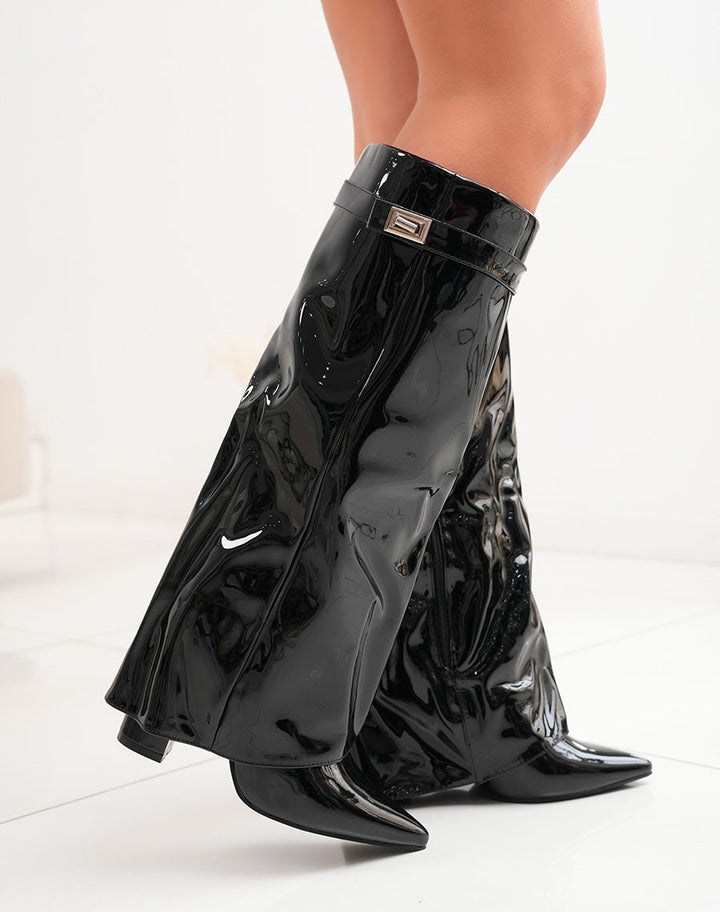 Orie | Buckle Pointed-Toe Knee-High Boots