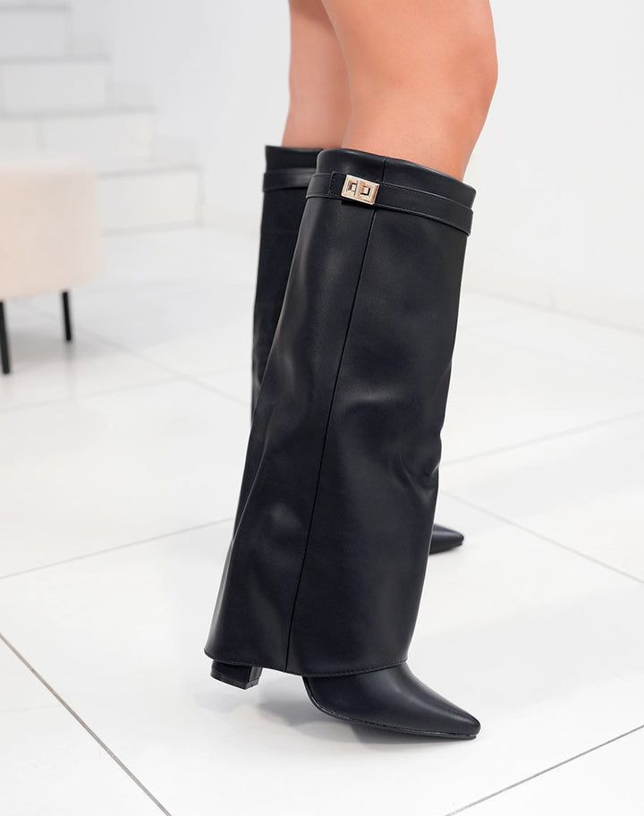 Orie | Buckle Pointed-Toe Knee-High Boots