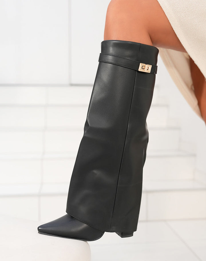 Orie | Buckle Pointed-Toe Knee-High Boots