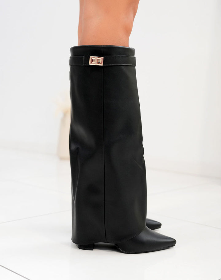 Orie | Buckle Pointed-Toe Knee-High Boots