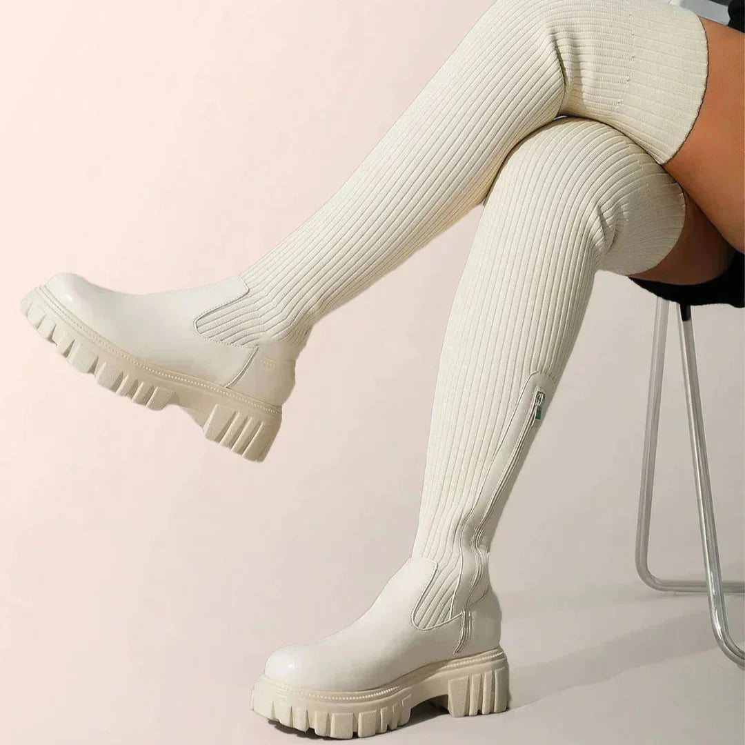 ANNY - Beige Stretchy Over The Knee Boots