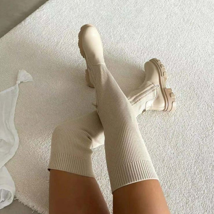 ANNY - Beige Stretchy Over The Knee Boots