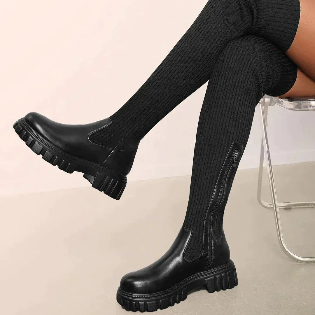 ANNY - Beige Stretchy Over The Knee Boots