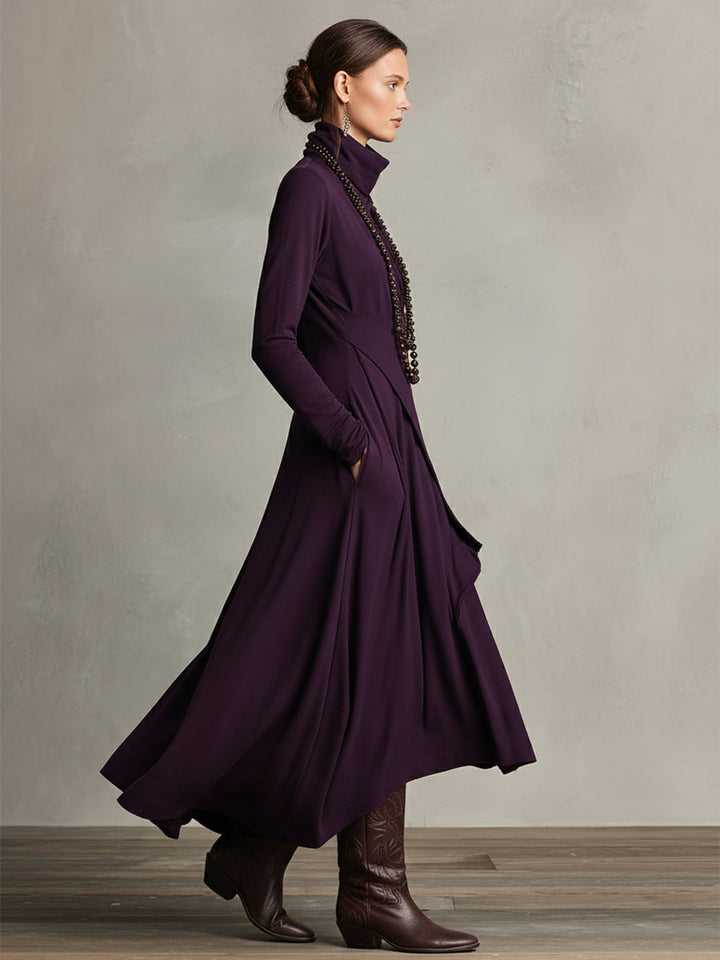Aria | Turtleneck Asymmetrical Draped Maxi Dress